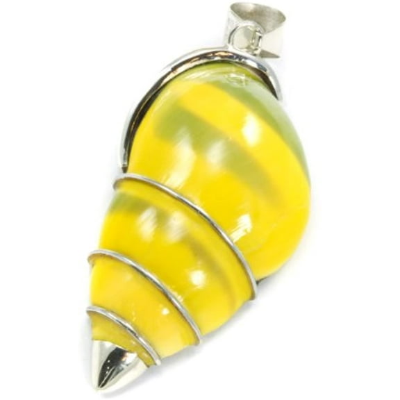 Sterling Silver Land Snail Pendant Yellow Green Large Rare Necklace Pendant