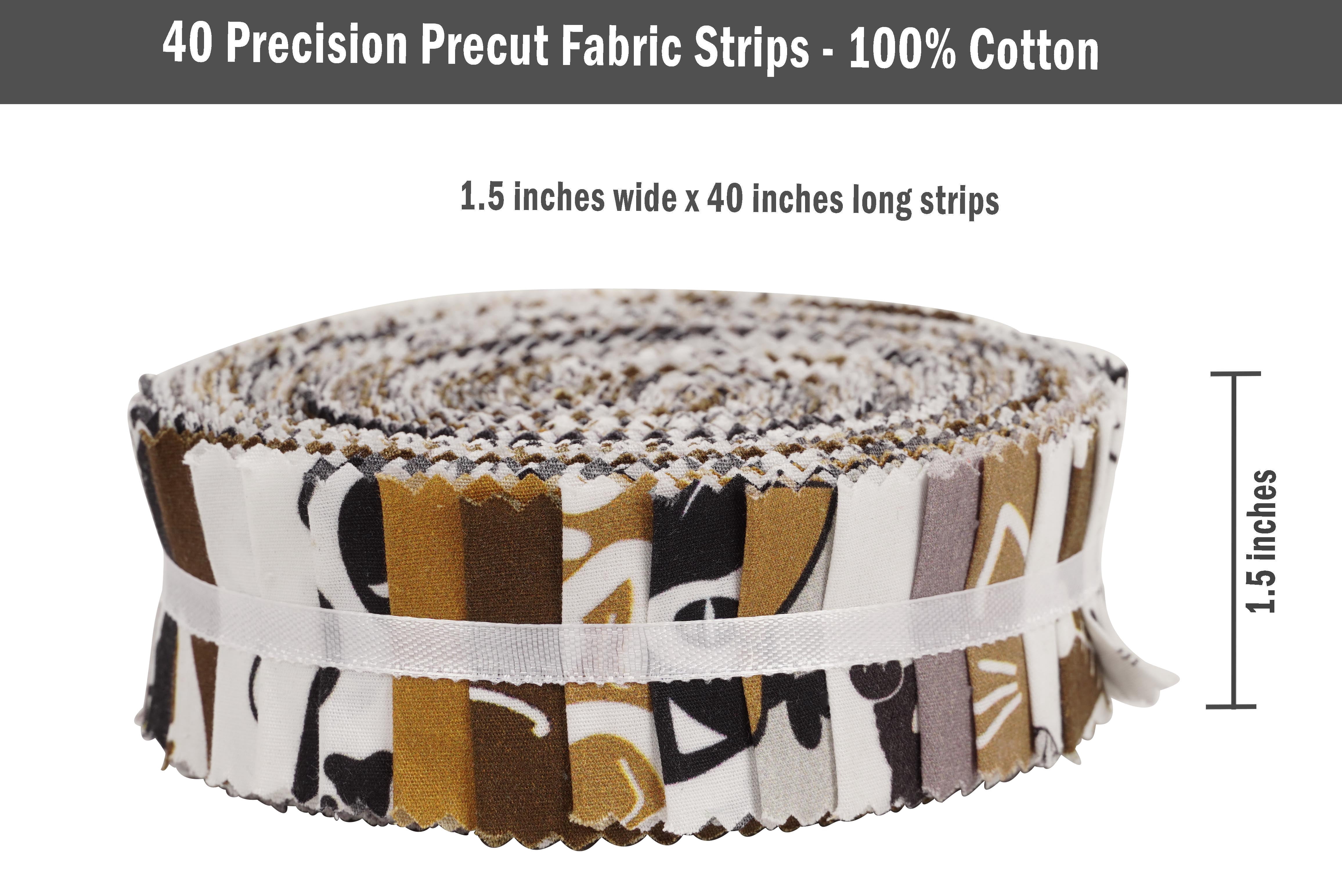 Soimoi 40Pcs Cat Print Precut Fabrics Strips Roll Up 1.5x42inches Cotton Jelly Rolls For Quilting - Brown