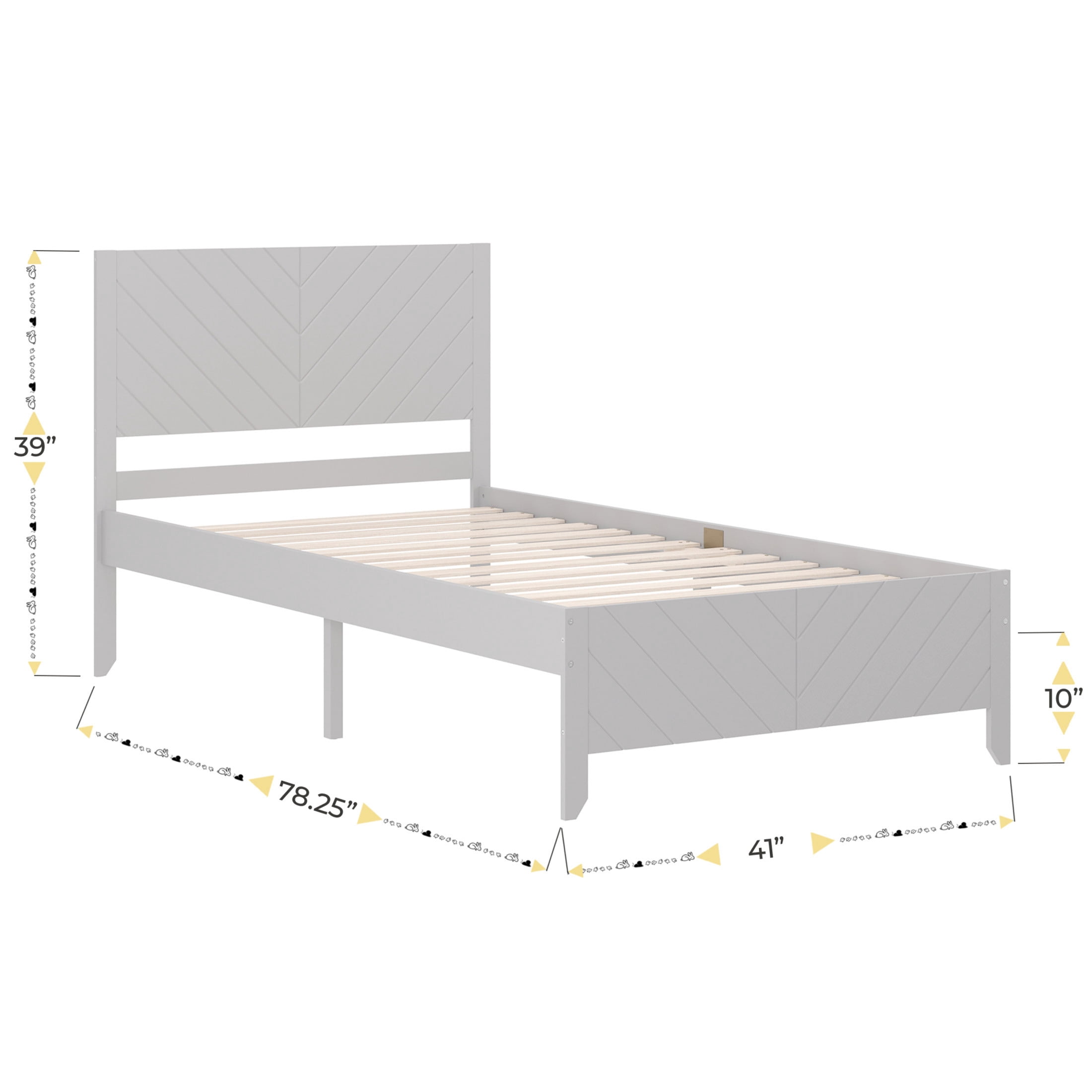 Buzz & Bloom Kids Twin-Size Platform Bed with Panel Headboard and Footboard, Gray