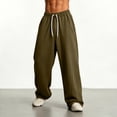 thumbnail image 4 of Cropped Pant Sweatpants for Men Wide Leg Casual Elastic Waist Pants Men's Solid Color Loose Straight Leg Casual Waisted Pants With Pocket Army Green M, 4 of 6