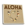 thumbnail image 1 of Aloha, Stone Heart on Sand (Absorbent Ceramic Coasters Set of 4 Matching Images, Cork Back, Kitchen Table Decor), 1 of 3