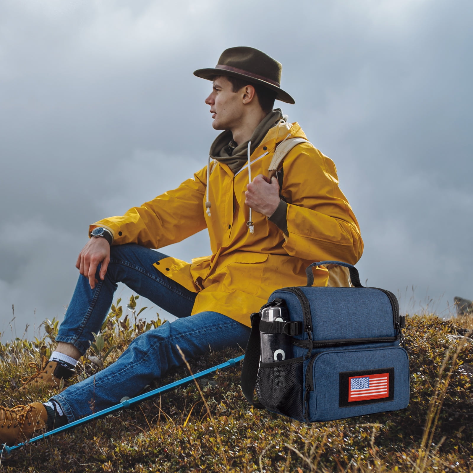 TRIPGEAR 2 Compartment Lunch Bag,Leakproof Insulated with Adjustable Shoulder Strap Flag