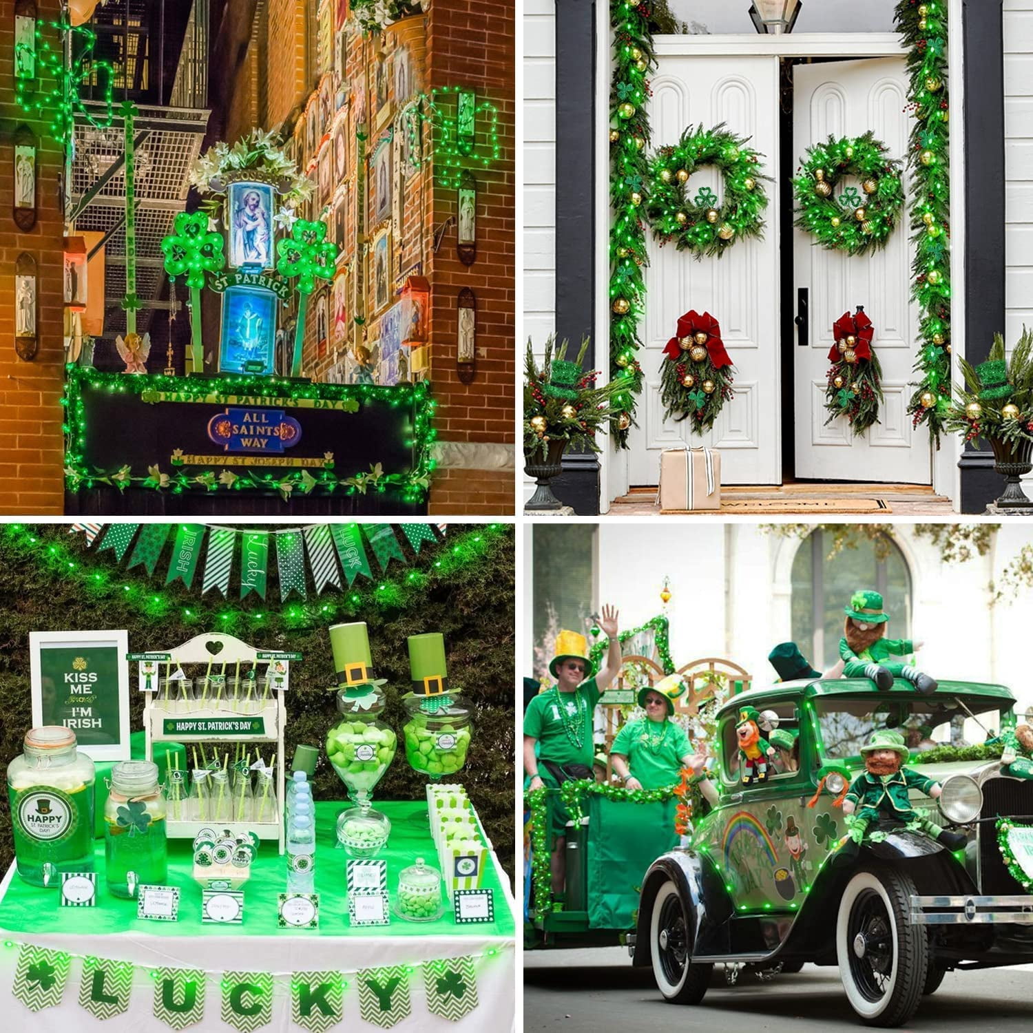 2 Pack Green Solar Fairy Lights, Each 33ft 100 LED Green Solar Lights Outdoor, Waterproof St Patricks Day String Lights for Outside Patio Garden Party Tree Decorations