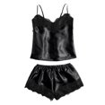 thumbnail image 5 of Women Pajama Sets Casual Camisole Top And Shorts Lace Trimmed Fall Fashion,Black,L, 5 of 5