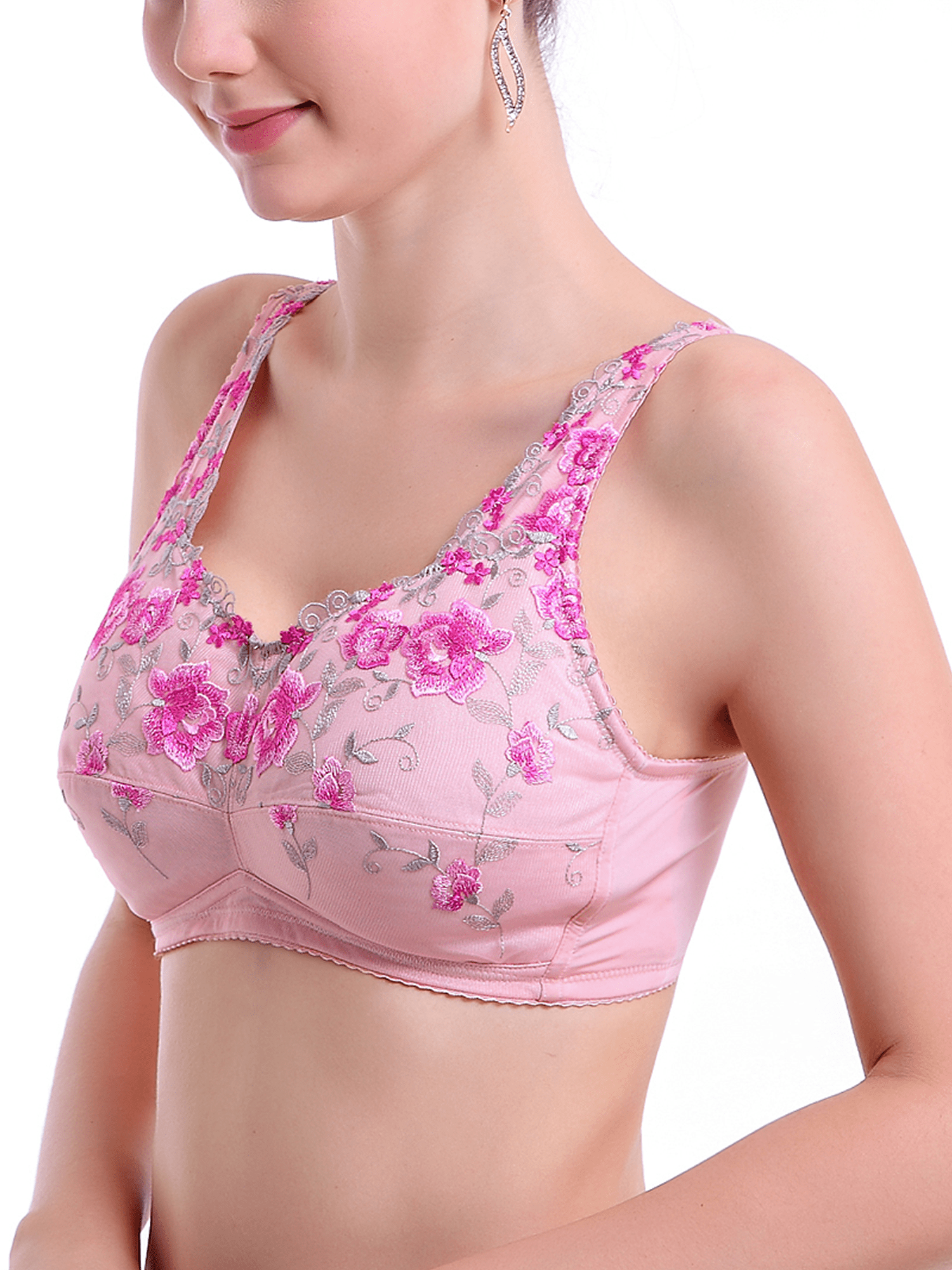 BIMEI Women's Post Surgery Mastectomy Bra with Pockets Surgical Lace Contour with a Full Profile Wire Free Fashion Everyday Bra 8466,Pink,34A