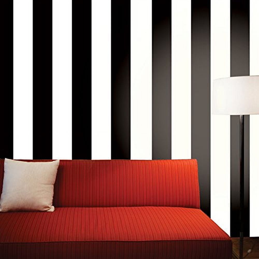 Tempaper Stripe Black & White Peel and Stick Wallpaper, 20.5" x 16.5'