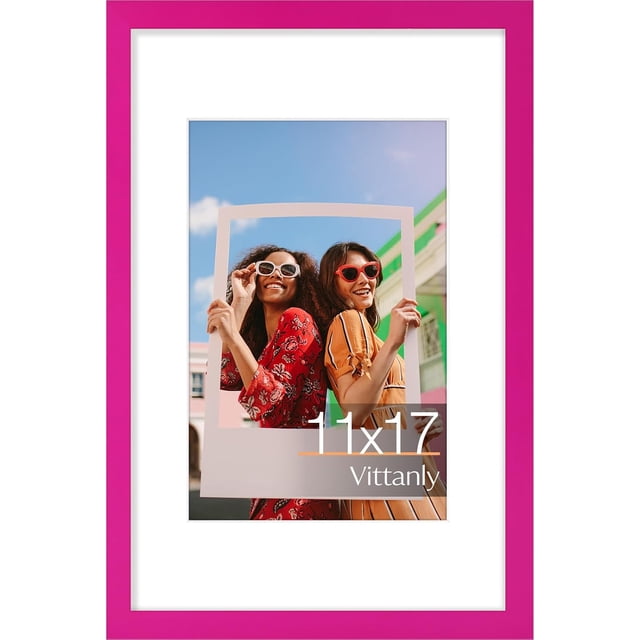 Vittanly 11x17 Picture Frame, Engineered Wood with Shatter Resistant Plexiglass, Display Pictures 8x12 with Mat or 11x17 without Mat, Photo Frame for Wall Mounting, Rose Red, 1 Pack
