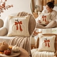 thumbnail image 5 of CHJK Pumpkin Embossed Throw Pillow, 18X18Inch Soft Fuzzy 3D Pumpkin Cushion with Bow, Fall Decorative Pillow for Halloween Thanksgiving Sofa Couch Bedroom Home Decor, White, 5 of 7