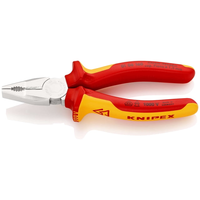 KNIPEX 01 06 160 Pinza universal cromo vanadio aislados con fundas en dos componentes, según norma VDE cromado 160 mm