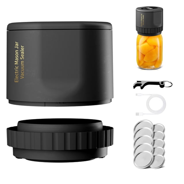 Electric Mason Jar Vacuum Sealer - Mason Jar Vacuum Sealer Kit with Wide Regular Mouth Mason lids - Canning Vacuum Sealer Mason Jar for Food Storage - Jar Vacuum Sealer for Mason Jars - Black