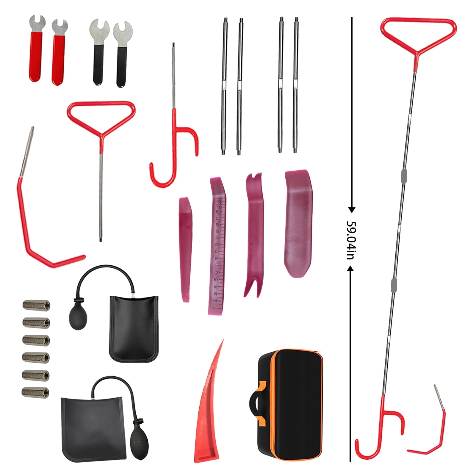 CHEKUGOU 25-Piece Car Tool Set, Stainless Steel, 59 inches, Car Unlocking Kit for Opening Car Doors and Windows, Manual Long-Handled J-Hook