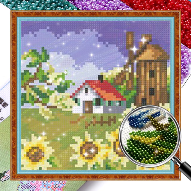 Kit Punto Cruz Con Paisaje Otoñal Bordado Cuentas Impresas 9CT Arte 17x17cm