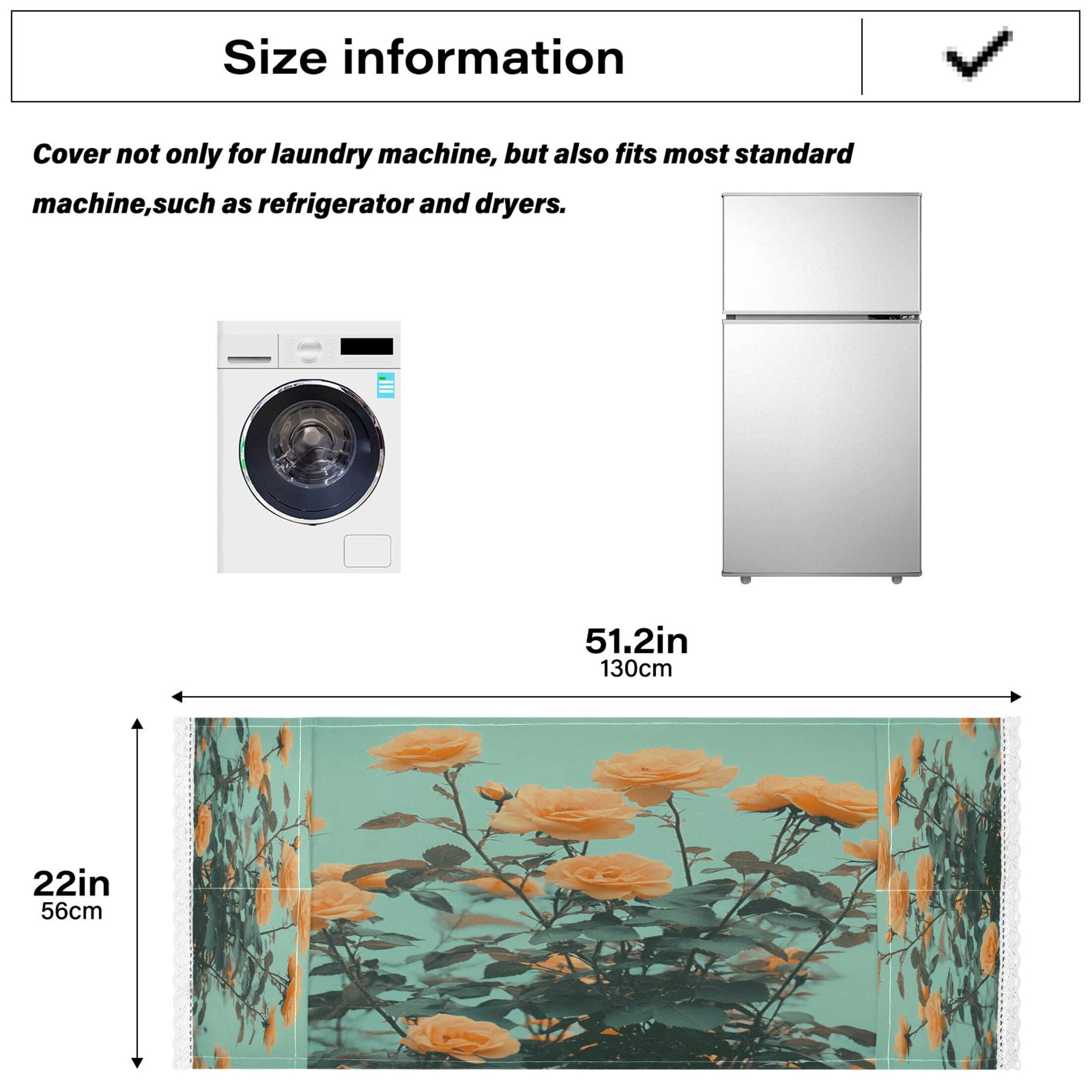 Orange RosesWasher and Dryer Covers Dust-Proof and Oil Resistant Fridge Cover with 4 Storage Pockets Washing Machine Top Cover for Laundry Kitchen Home 51.2 x 22 In