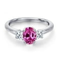 thumbnail image 3 of Gem Stone King 925 Sterling Silver Pink Created Sapphire and White Topaz Engagement Ring for Women | 1.33 Cttw | Oval 7X5MM | Gemstone September Birthstone | Size 7, 3 of 6
