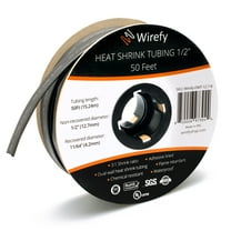 Wirefy 1/2" Heat Shrink Tubing - 50 ft Roll, Black, Electrical Wire Insulation