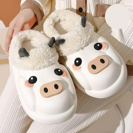

CoCopeanut Cute Pig Shape EVA Waterproof Winter New Fluffy Women Slippers Stylish Indoor Outdoor Plush Slippers Thick Sole Non Slip Shoes