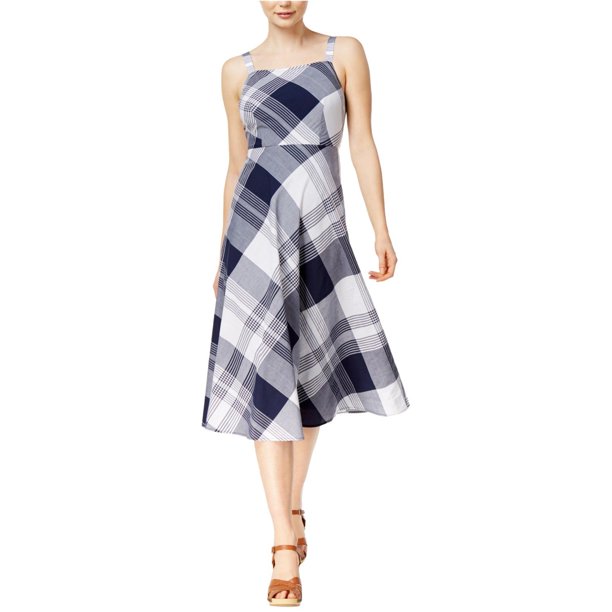 maison Jules Womens Plaid A-line Dress, azul, grande maison Jules Alinear
