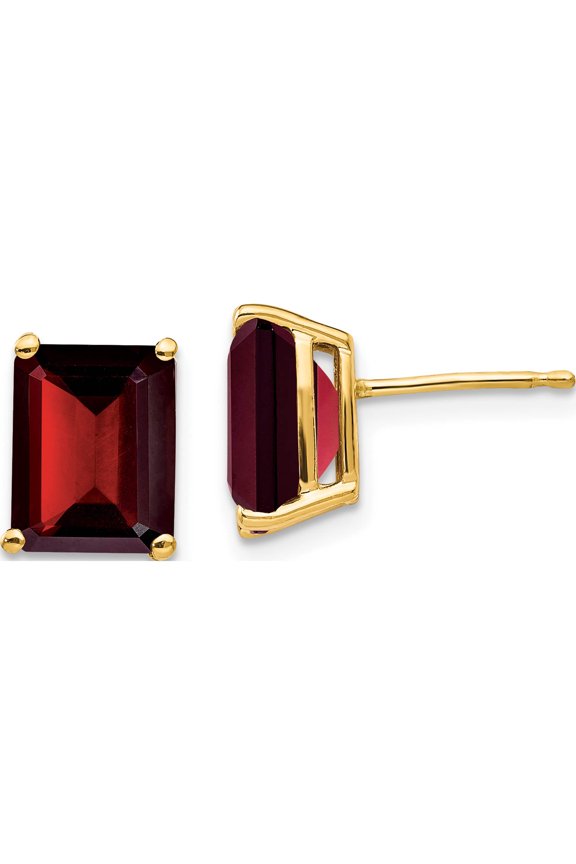 14K Yellow Gold 9X7mm Emerald Cut Garnet Earrings (9 X 7) Made In United States xe68ga