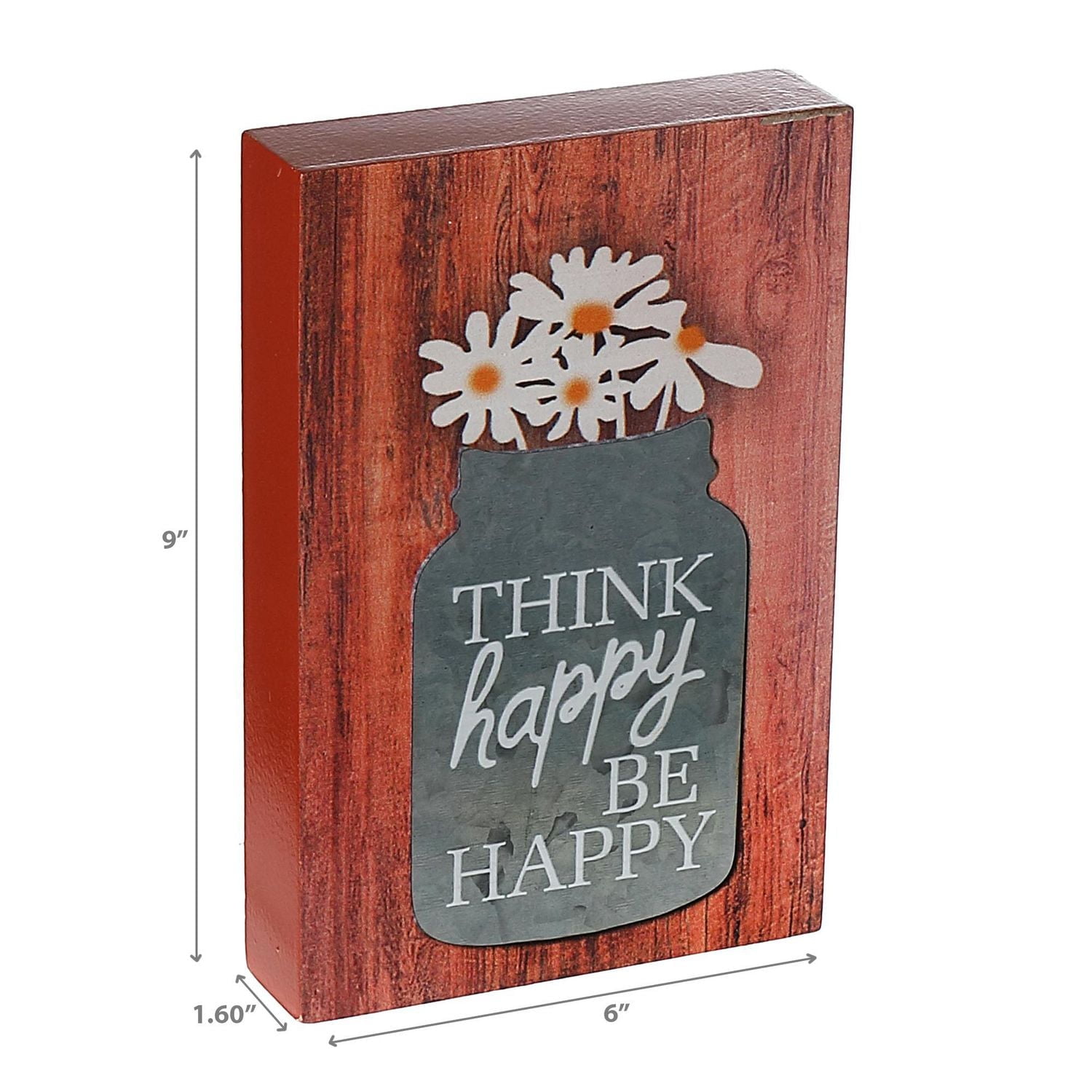 IH Casa Decor Wood Block With Galvanized Jar Think Happy Bee Happy