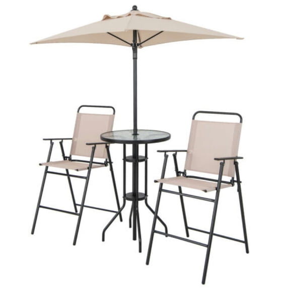 Aimee Lii 4 Pieces Outdoor Bar Set with Umbrella, Outdoor Patio Furniture for Balcony Porch Backyard, Sturdy-Beige