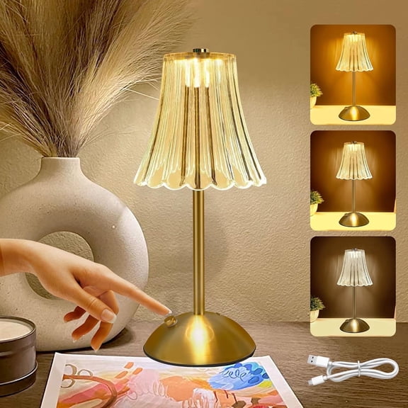 LOFTER-PRO Bedside Table Lamp, Cordless Dimmable LED Crystal Touch Lamp, Battery Operated Nightstand Light for Bedroom, Living Room, Hotel, Bar
