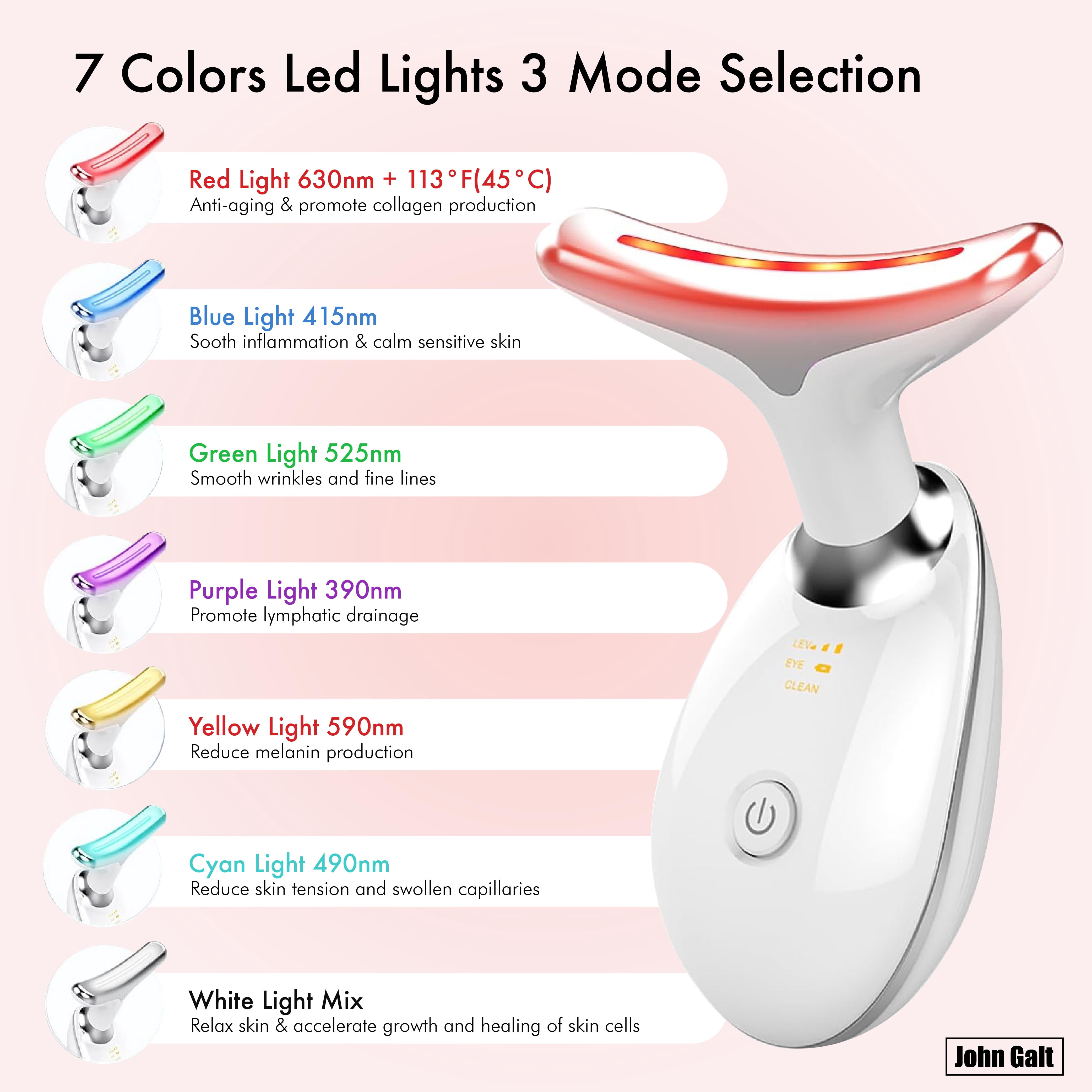 John Galt Red Light Therapy Massager for Face and Neck, 7 Color Led w/ Skin Care