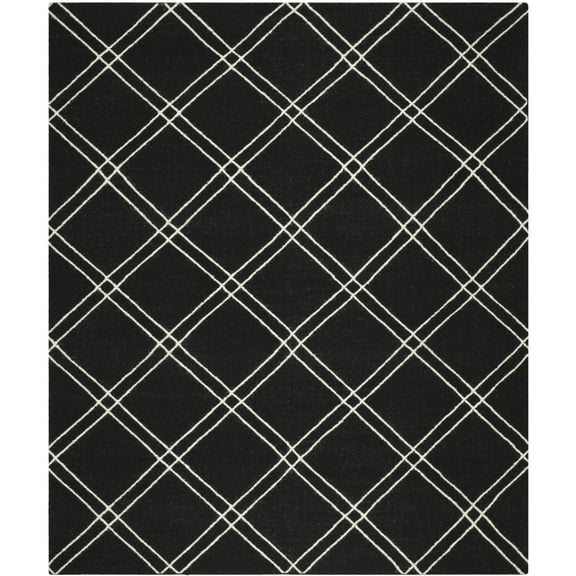SAFAVIEH Dhurrie Skyler Geometric Diamonds Wool Area Rug, Black/Ivory, 6' x 6' Round