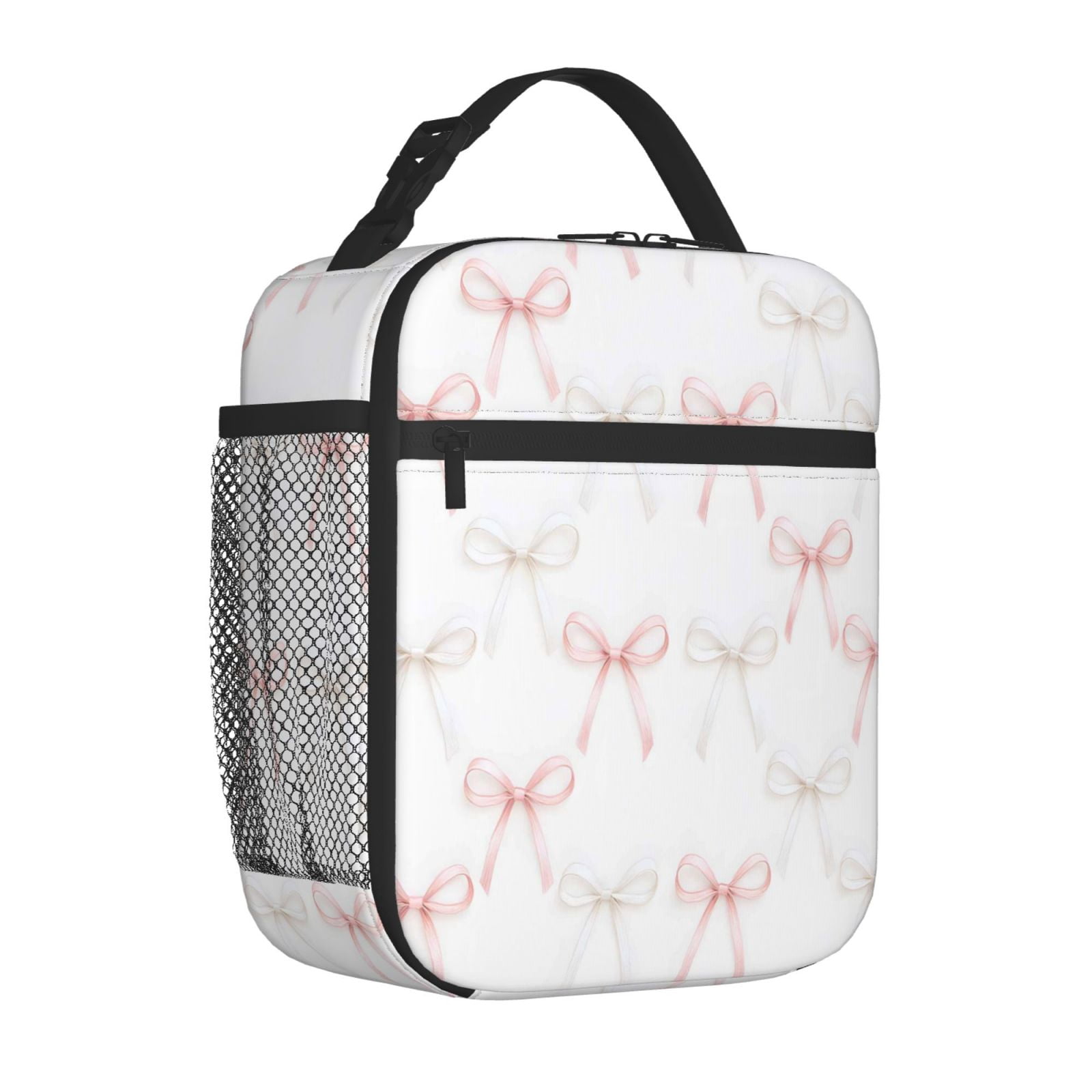 Lunch Bag For Women Men Insulated Portable Lunch Box Bento Box Office Picnic Travel Cooler Bag Pink And White Bow Tie