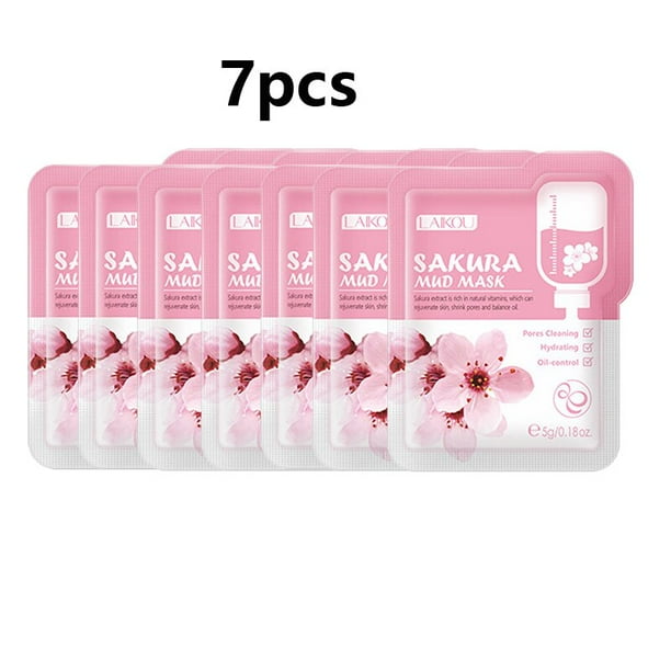 LAIKOU 7 Uds Japón Sakura mascarilla de barro limpieza blanqueamiento hidratante Control de aceite antienvejecimiento mascarilla de arcilla paquetes cuidado de la piel Facial Tan Jianjun unisex