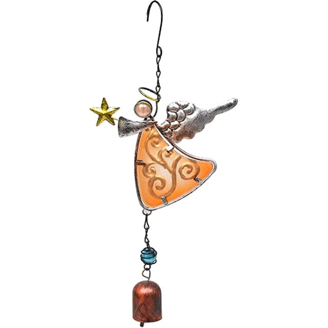Metal Angel Wind Chime Hanging Decoration Ornament Bells Wing Angel Bell Decorative Hanging Bells, Gifts for Home Garden Decor Crafts, (Yellow)
