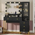 thumbnail image 3 of Afuhokles Makeup Vanity with Light Mirror and Charging Station, Vanity Desk with Storage Shelves, 5 Drawers, Black, 3 of 8