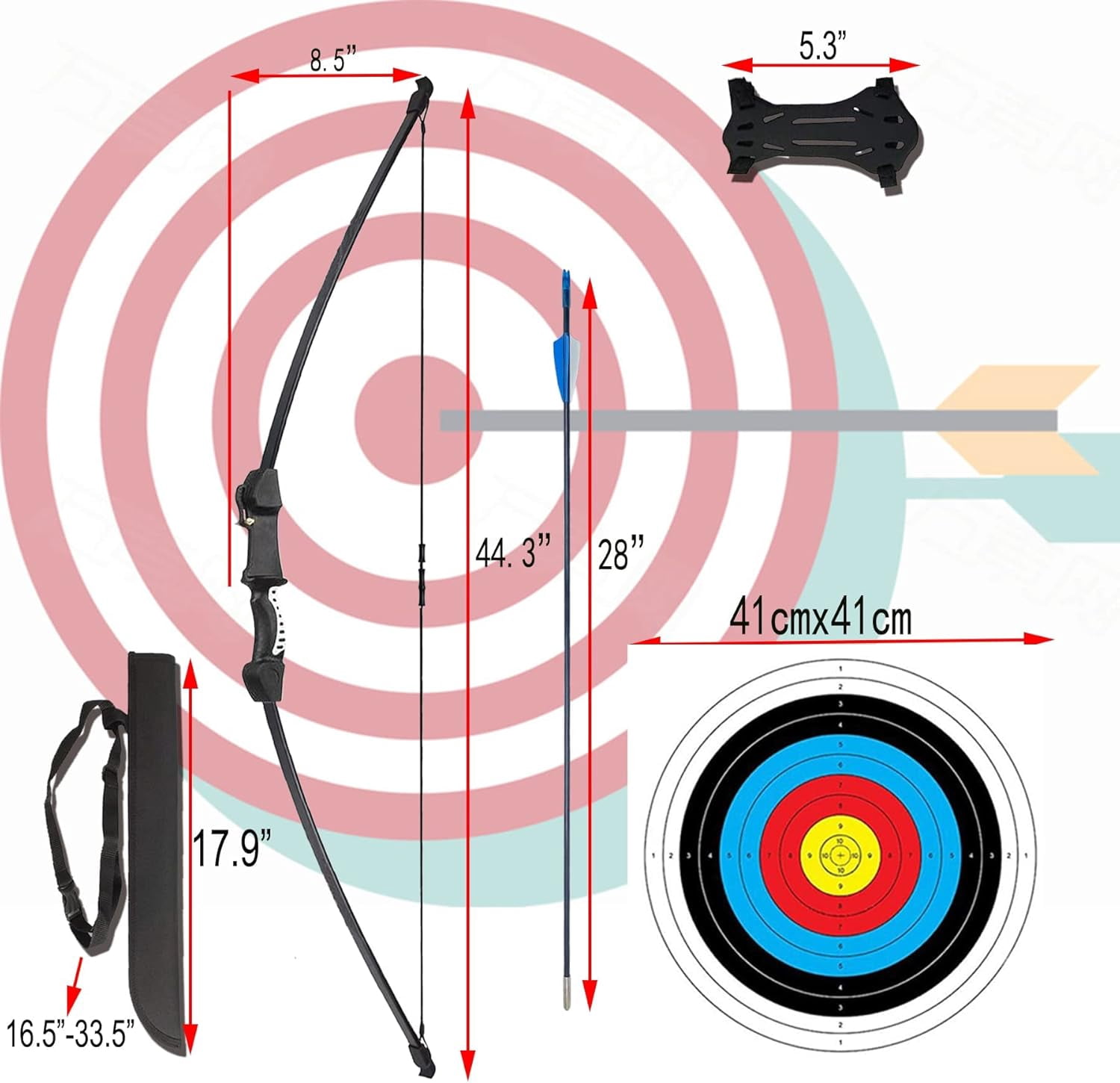 45" Youth Bow and Arrows Set for Kids 8-12 Teens Recurve Archery Beginner Gift Longbow Kit, Outdoor Hunting Play Gift Toys, 9 Arrows, 4 Target Face for Backyard Game Age 12-14 14-16