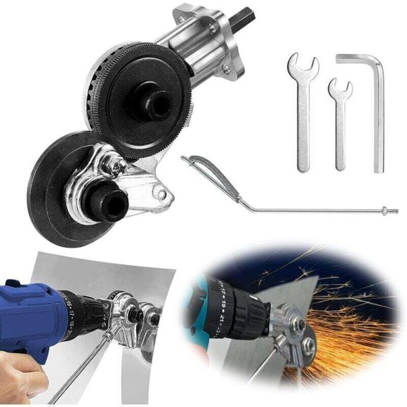 Metal Nibbler Drill Attachment, Double Head Sheet Metal Cutter for Iron, Steel, Copper, Aluminum - Compatible with 12V/21V Lithium Drills