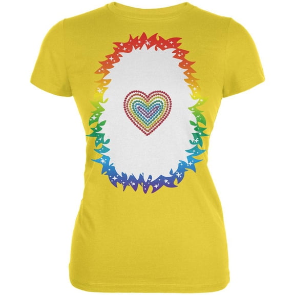 Halloween Rainbow Heart Unicorn Costume Pony Juniors Soft T Shirt Bright Yellow SM