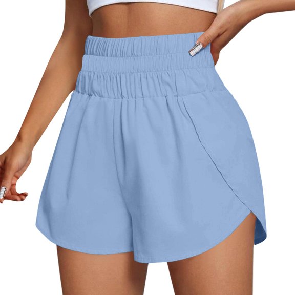 Bbyeadc Womens Athletic Shorts Elastic Waistband Split Hem Shorts Moisture-Wicking High Waist Solid Color Bottom Summer Everyday Wear,Blue (Large)
