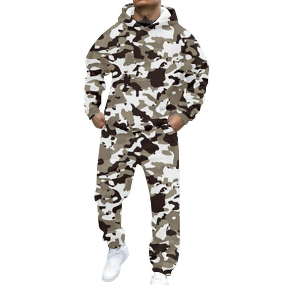 CONZONE Mens 2 Piece Sweatsuits Casual Men's Jogging Tracksuit Set Camouflage Graphic Pullover Hoodie Pants Sweat Suit for Men Cozy Fall Winter Athletic Track Suit Outfits