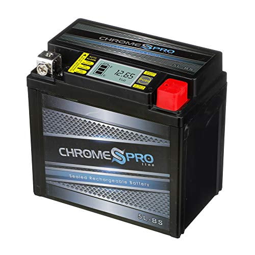 Chrome Pro YTX5L-BS iGel Batterie de Remplacement Sans Entretien avec Affichage Numérique pour VTT, Moto et Trottinette : 12 Volts,5 Ampères, 4 Ah, Terminal Écrou et Boulon (T3)