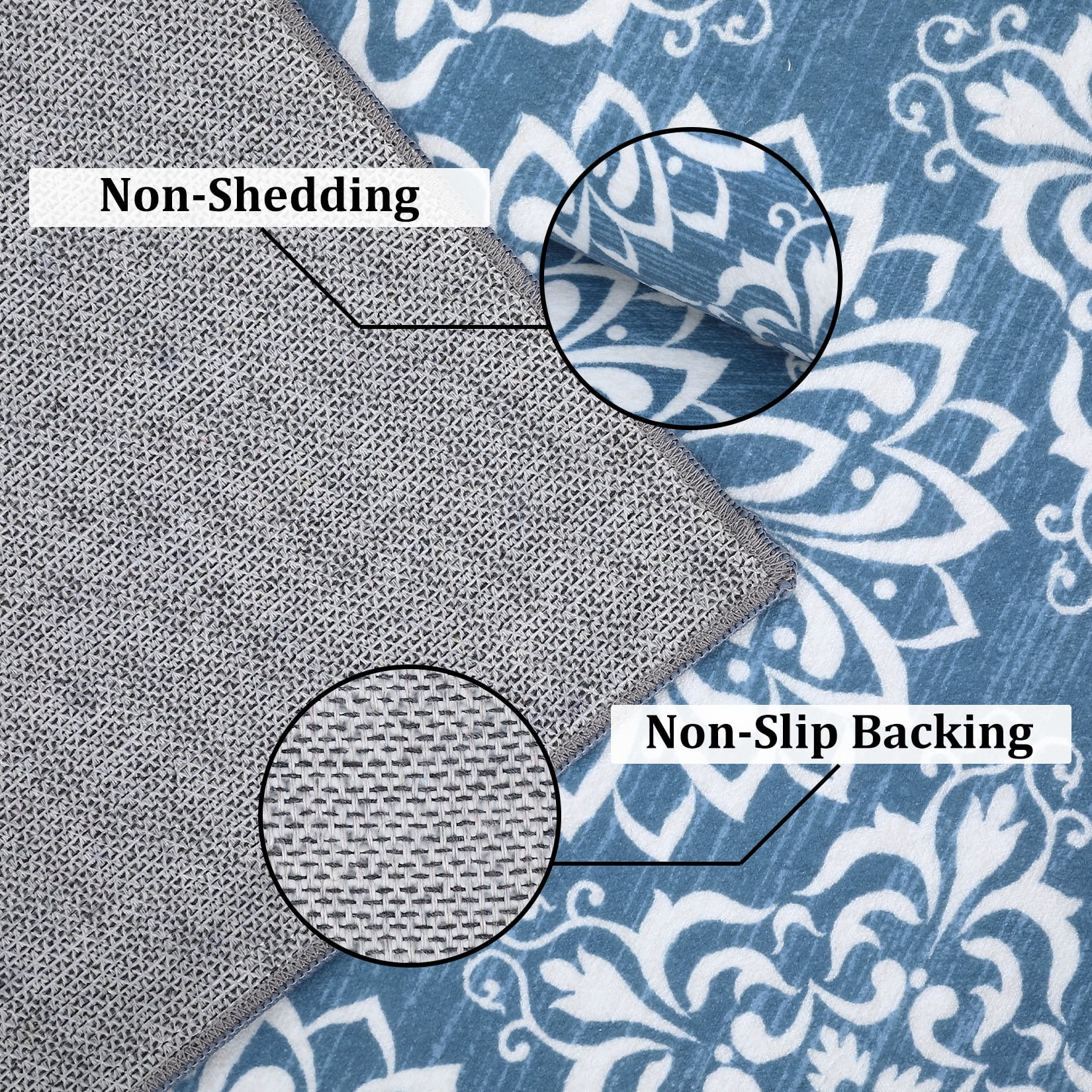 Tzou Vintage Washable Area Rugs for Living Room, 6x9 Low Pile Indoor Floral Carpet for Bedroom, Super Soft Foldale Distressed Accent Floor Mat for Dining Room, Non Shedding(Blue)