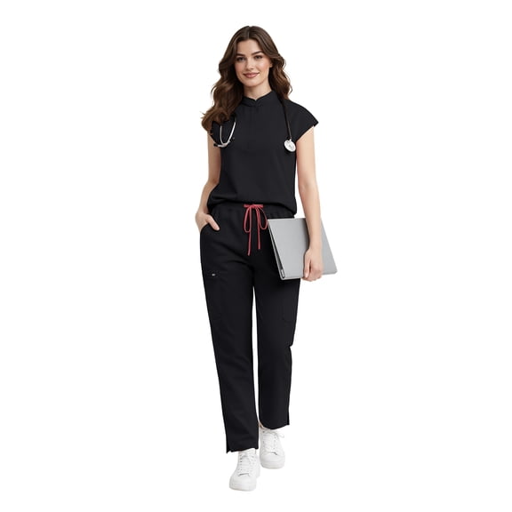 Niaahinn Women's Scrub Set - Stretch Mandarin Collar Top & Elastic Waist Pants, Medical Nursing Uniforms with Multi-Pocket