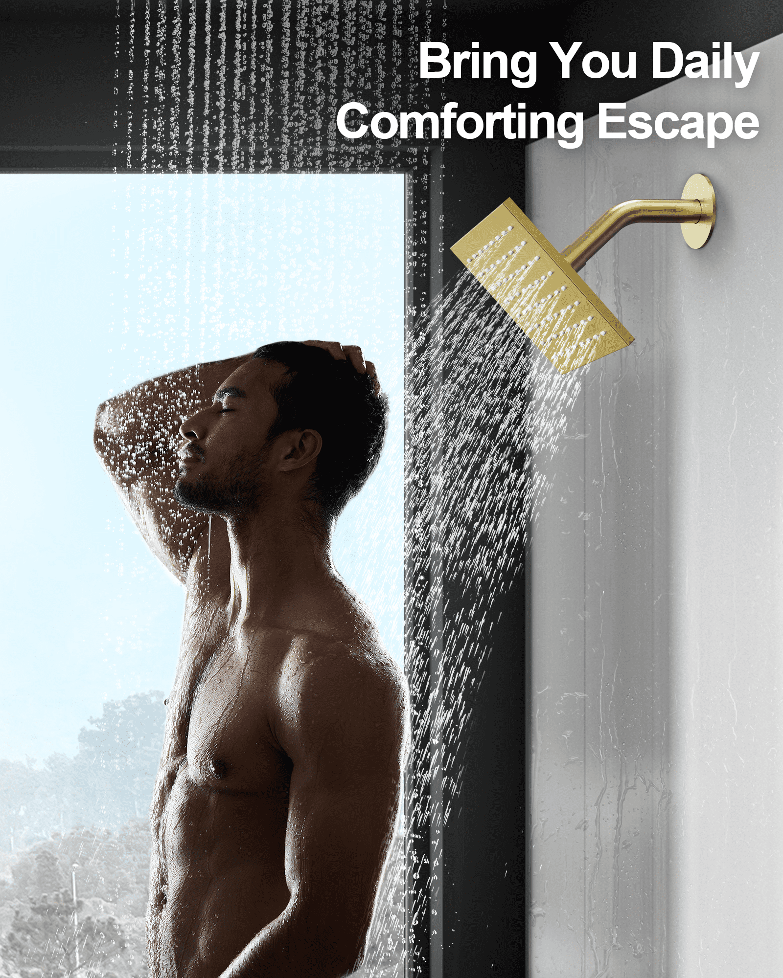 DOMETOUR Shower System Dual Rainfall Shower Heads with Handheld Sprayer for Ceiling Mount & Wall Mount 12’’6’’, Gold