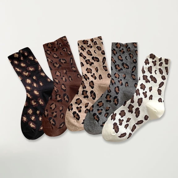 Leopard Print Women's Trendy Spotted Mid Calf Socks Thiced Bone Free Cotton Socks Fashionable Versatile Pile Socks Black One Size