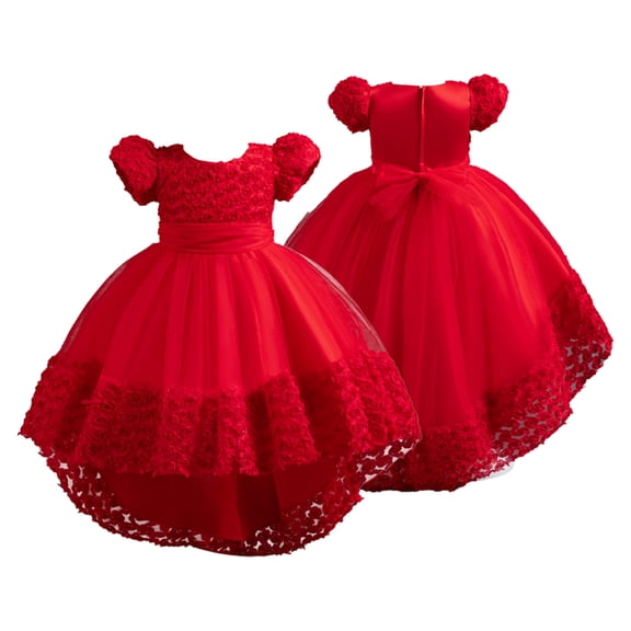 LYMAYTER Girls Children Elegant High Low Dress Wedding Pageant Party Princess Ball Gown Formal Outfit