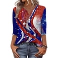 thumbnail image 5 of Women's 250th Anniversary USA Shirt Patriotic American Flag Print V-Neck Button 3/4 Sleeve T-Shirt, 5 of 5