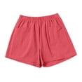 thumbnail image 2 of Bbyeadc Women's Cotton Linen Shorts Straight Leg Bottoms Solid ColorElastic Waist Shorts Fashion Summer Mid Waisted Streetwear,Red(XL), 2 of 6