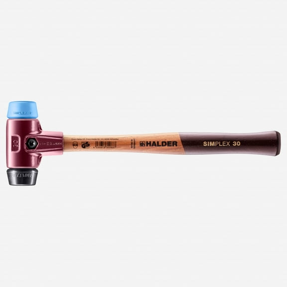 Halder Simplex Mallet with Soft Blue Rubber/Black Rubber Inserts and Cast Iron Housing, 1.18" / 11.99 oz.