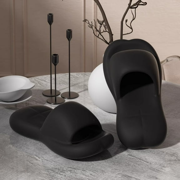 Nvzi-c Slippers for Women and Men Non Slip Quick Drying Shower Slides Bathroom Sandals ，Ultra Cushion ，Thick Sole（Size：36-37，Black）