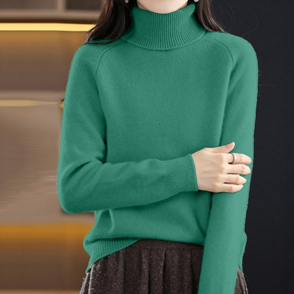 Turtleneck Knit Sweaters Classic Turtleneck Sweater Merino Wool Seamless Sweater Half Turtleneck Solid Color Sweaters for Women Lightweight Knit Soft Warm Cozy Mock Neck Sweater Mint Green XL