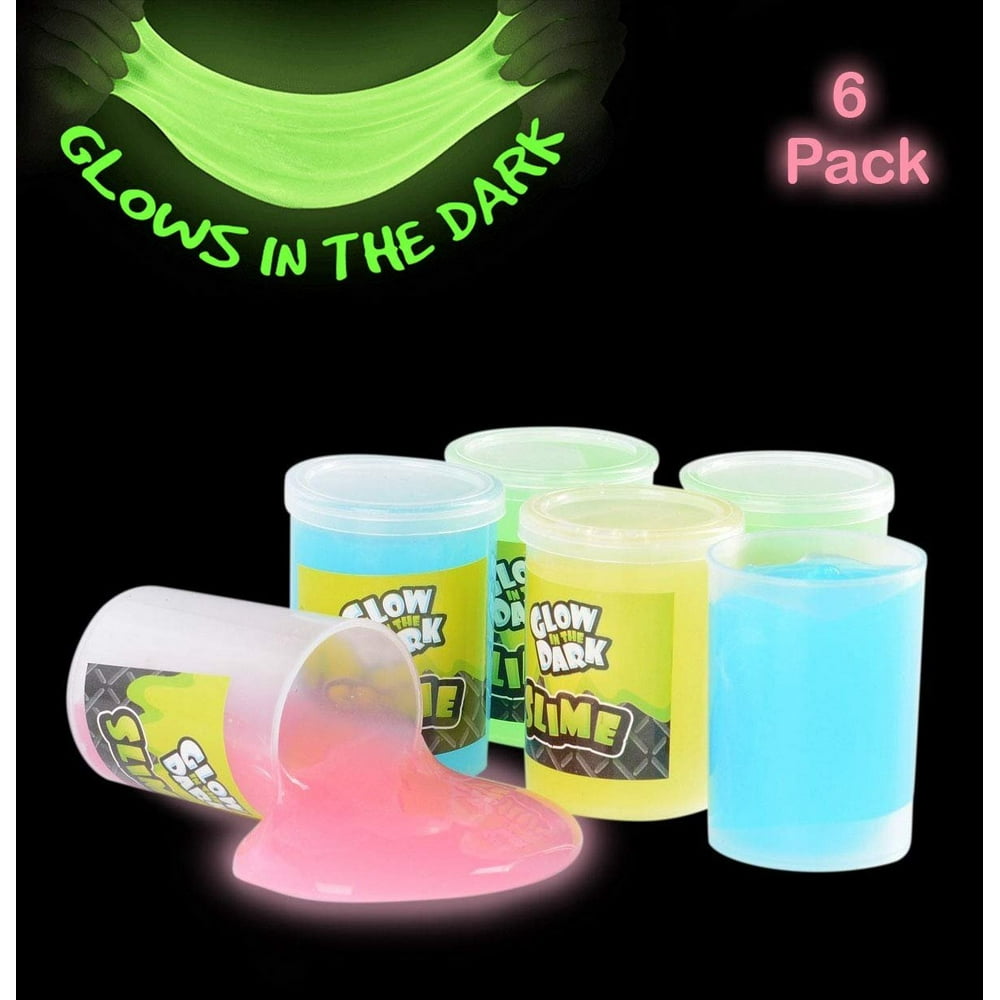 Glow In The Dark Slime  6 Pack Assorted Neon  Colors 