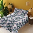 thumbnail image 2 of Ambesonne Tropical Fitted & Flat Sheet with Shams 4 Pcs Set, Jungle Foliage Flowers Art, Queen, Pastel Yellow and Sea Blue, 2 of 5