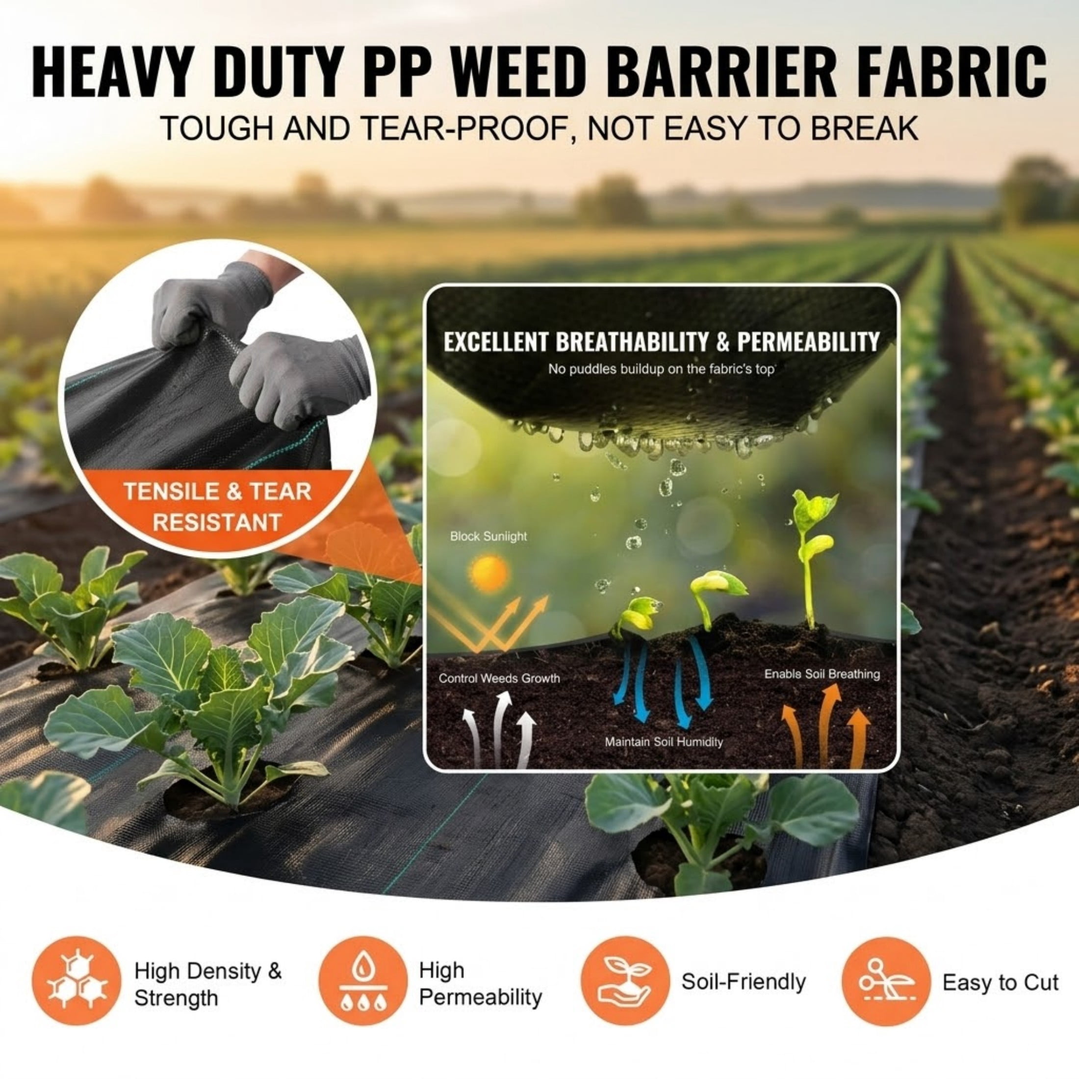 JUVOCT 13 x 108 Ft Weed Barrier Landscape Fabric, 5oz Heavy Duty Woven Geotextile Fabric for Driveway and Garden Ground Cover